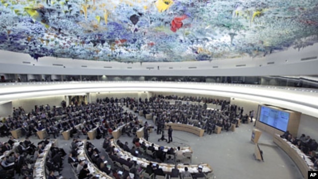 Overview of the U.N. Human Rights Council during the emergency debate on human rights and humanitarian situation in Syria, at the United Nations in Geneva, February 28, 2012