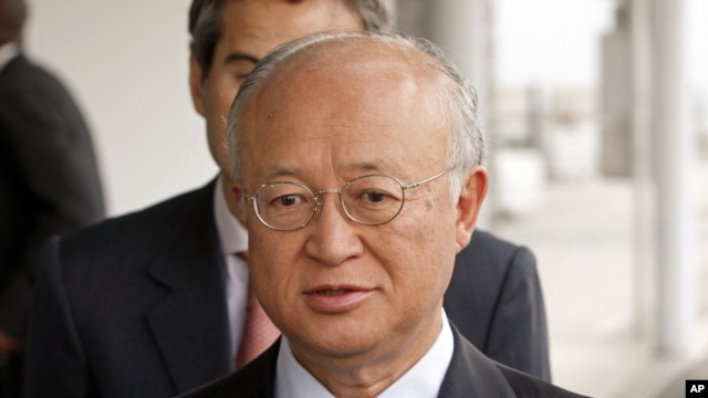 Director General of the International Atomic Energy Agency, Yukiya Amano from Japan, speaks to the media before his flight to Iran at Vienna International Airport, Austria, May 20, 2012. 