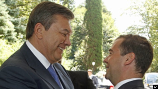 Presidents Viktor Yanukovych (l) and Dmitry Medvedev meeting in Sochi, Aug 11, 2011