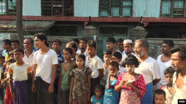Rohingya residents of the Aung Minglar neighborhood in Sittwe, Myanmar, June 4, 2015. (Colin Lovett/VOA)