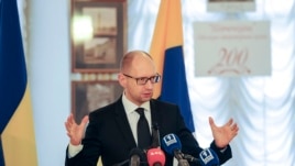 Ukrainian Prime Minister Arseniy Yatsenyuk accused Russia on Sunday of engineering deadly clashes in Odessa during a speech in Odessa May 4, 2014.