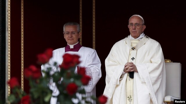 Pope Francis leads the Mass for the canonization in Saint Peter's Square at the Vatican, Oct. 18, 2015.