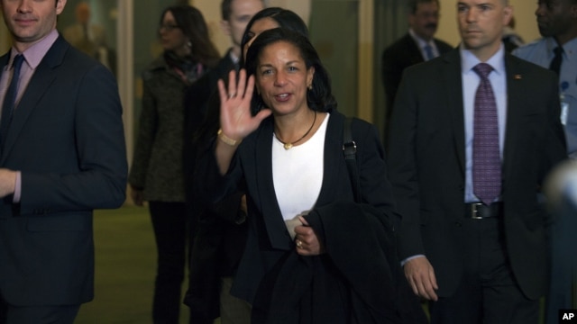 UN Ambassador Susan Rice walks from the United Nation General Assembly at U.N. headquarters in New York, November 29, 2012.