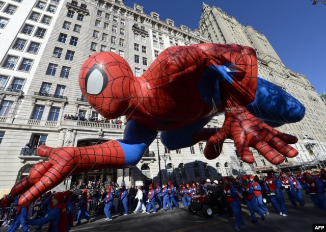 The Spiderman balloon in Thanksgiving Day Parade in New York November 28, 2013.