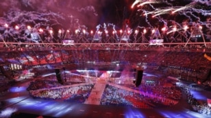 Fireworks explode during the closing ceremony of the London 2012 Olympic Games at the Olympic Stadium August 12, 2012.