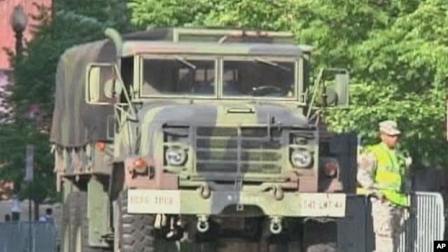 A military truck near the venue hosting delegates to the nuclear summit