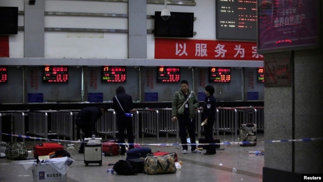 Nhà ga xe lửa ở Côn Minh, nơi xảy ra vụ tấn công bạo lực làm 28 người thiệt mạng, ngày 1 tháng 3, 2014.