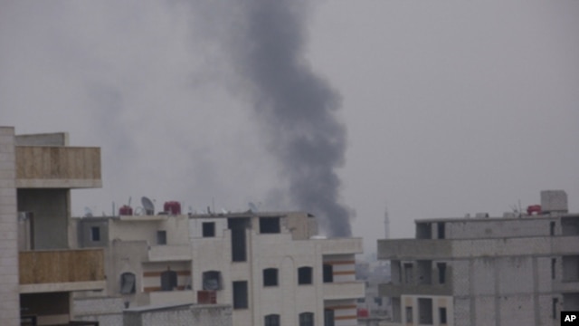Smoke rises from the suburb of Erbeen in Damascus, January 29, 2012.