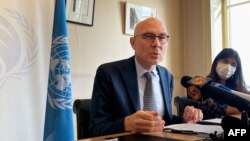 New U.N. High Commissioner for Human Rights Volker Tuerk addresses a press conference at the Palais Wilson in Geneva, Nov. 2, 2022. 