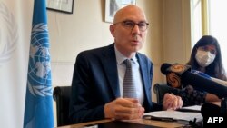 New U.N. High Commissioner for Human Rights Volker Tuerk addresses a press conference at the Palais Wilson in Geneva on Nov. 2, 2022. 