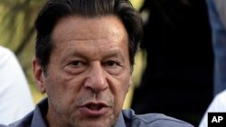 FILE - Former Pakistani Prime Minister Imran Khan speaks during a news conference in Islamabad on April 23, 2022.