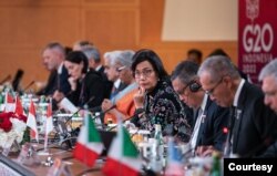 Menteri Keuangan Sri Mulyani saat memimpin "Pertemuan Keempat Memteri Keuangan & Gubernur Bank Sentral Negara-Negara G20 di Washignton DC, 13 Oktober 2022." (Courtesy : Kemenkeu RI)