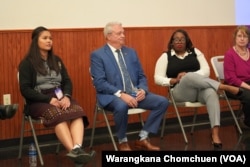 Ohio's state senator Tina Maharath (left), the first Asian-American woman elected to the Ohio Senate, sat at a Democratic town hall ahead of the November 2022 midterm election.