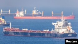 Cargo ship Despina V, carrying Ukrainian grain, is seen in the Black Sea off Kilyos near Istanbul, Turkey, Nov. 2, 2022. 