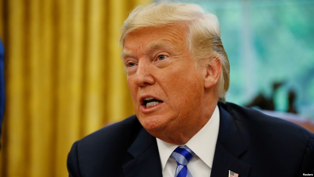 Presiden AS Donald Trump berbicara di Gedung Putih (28/8). 