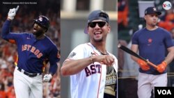 Tres peloteros cubanos resultaron ganadores de la Serie Mundial de Béisbol con el equipo de los Astros de Houston. Aparecen en esta composición de fotos de la agencia Reuters, de izquierda a derecha: Yordan Álvarez, Yuli Gurriel y Aledmys Díaz. 