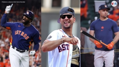 Tres peloteros cubanos resultaron ganadores de la Serie Mundial de Béisbol con el equipo de los Astros de Houston. Aparecen en esta composición de fotos de la agencia Reuters, de izquierda a derecha: Yordan Álvarez, Yuli Gurriel y Aledmys Díaz. 