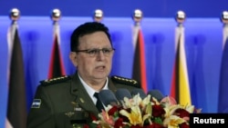 El Comandante en Jefe de las Fuerzas Armadas de Nicaragua, Julio César Avilés Castillo, habla en el Foro Xiangshan de Beijing en Beijing, China, el 30 de octubre de 2023.