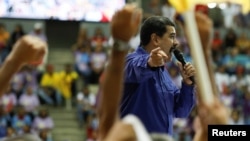 Venezuela's President Nicolas Maduro speaks during an event with supporters of Somos Venezuela (We are Venezuela) movement in Caracas, Venezuela, Feb. 7, 2018. 