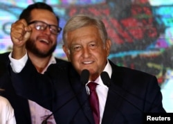 Mexico's next President Andres Manuel Lopez Obrador addresses supporters, in Mexico City, Mexico, July 1, 2018.