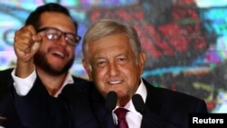 Mexico's next President Andres Manuel Lopez Obrador addresses supporters, in Mexico City, Mexico, July 1, 2018. 