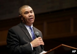 FILE - U.S. Rep. Lacy Clay, D-Mo., speaks during a church service at Wellspring Church in Ferguson, Mo., Jan. 18, 2015.