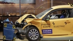 A Volvo in a crash test at the North American International Auto Show in Detroit, Michigan, in January. A Volvo engineer, Nils Bohlin, invented the modern shoulder and lap seatbelt.