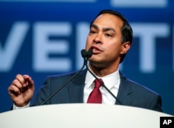 FILE - Julian Castro speaks at the start of the general session at the Texas Democratic Convention, June 22, 2018, in Fort Worth, Texas.