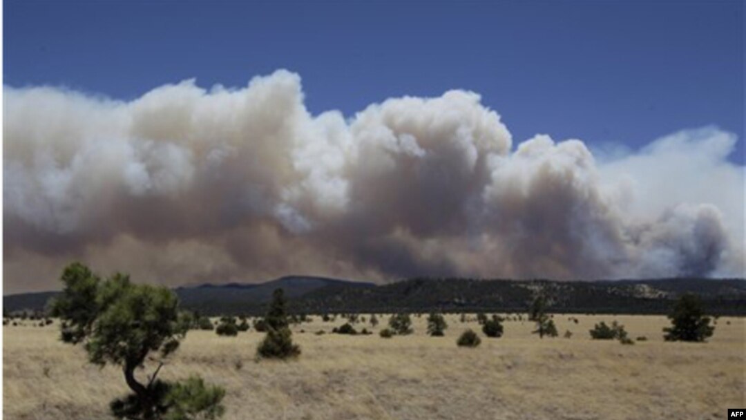 Khói bốc lên từ đám cháy ở Arizona, nơi nhân viên cứu hỏa đang cố gắng dẹp quang cây cối quanh các tòa nhà để giảm nguy cơ lửa lan rộng
