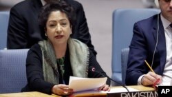 FILE - Pakistan's U.N. Ambassador Maleeha Lodhi speaks in the United Nations Security Council, Jan. 19, 2018. 
