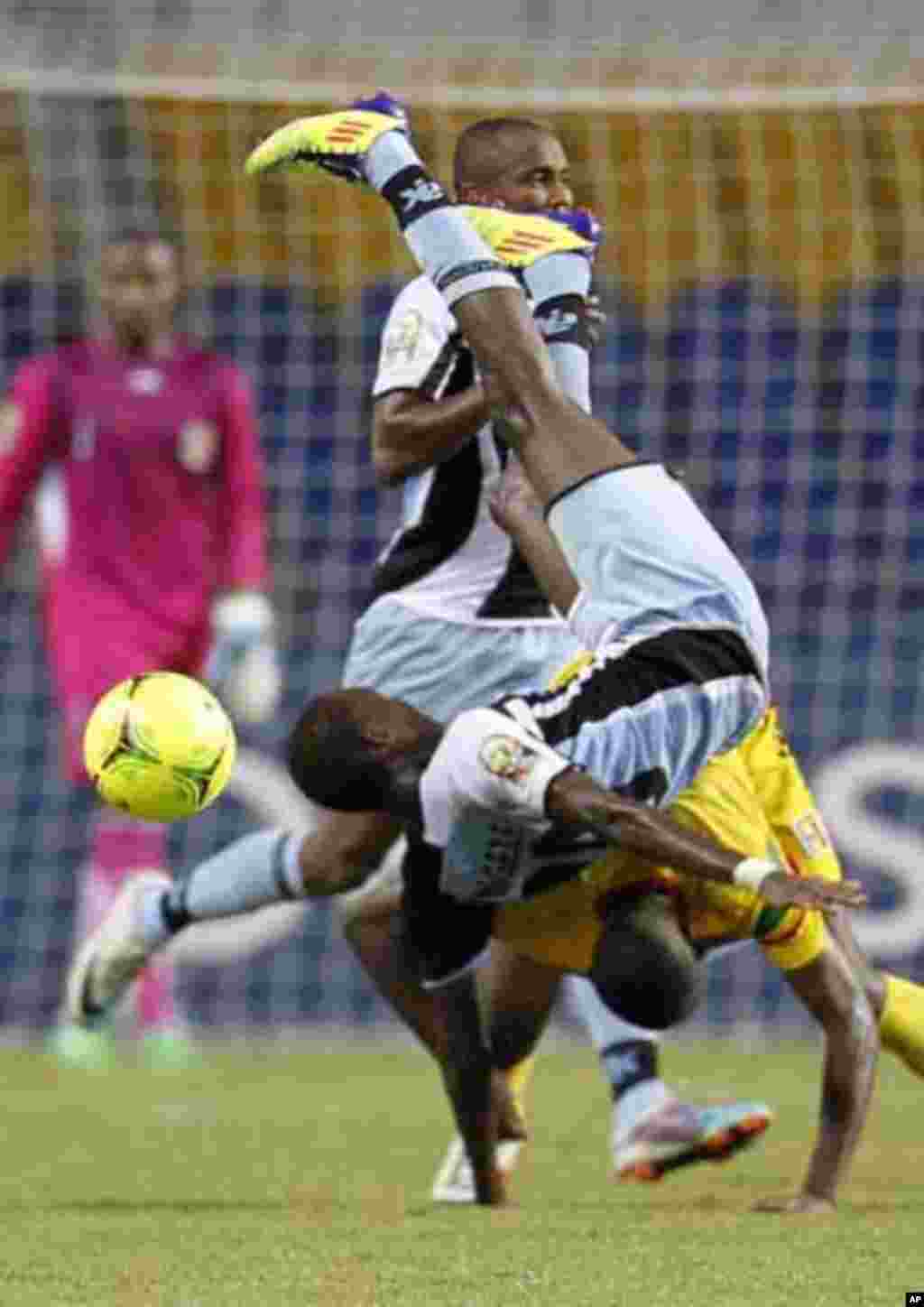 Botswana's Mogakolondi Ngele falls during their final African Cup of Nations Group D soccer match against Mali at the Stade De L'Amitie Stadium in Libreville February 1, 2012.