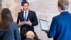 US Secretary of State Marco Rubio speaks to the media during a refueling stop at Shannon Airport, Ireland, March 12, 2025, as he travels from talks with Ukraine in Saudi Arabia to attending a G7 meeting in Canada. (Saul Loeb/Pool via Reuters)