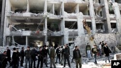 지난 3월 시리아 다마스쿠스에서 자바트 알 누스라가 자신들의 소행이라고 주장한 폭탄테러 현장. (자료사진) 