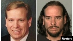 FILE - Combination photo shows Aubrey Lee Price pictured in undated photo courtesy of the FBI, left, and in an undated booking photo courtesy of the Glynn County Sheriff's Office, Georgia.