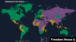 Підготовлена Freedom House мапа ілюструє рівень свободи у світі