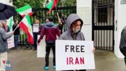تجمع ایرانیان در مقابل سفارت جمهوری اسلامی در ایرلند همزمان با مراسم تنفیذ ابراهیم رئیسی در تهران
