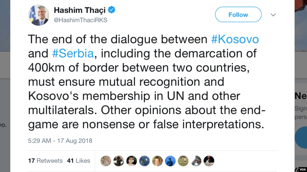Thaçi: bisedimet me Serbinë duhet të përfundojnë me njohje reciproke