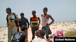 UN Migration Agency staff assist Somali, Ethiopian migrants who were forced into the sea by smugglers. 