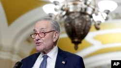 ARCHIVO - El líder de la mayoría del Senado, Chuck Schumer, demócrata por Nueva York, habla después de un almuerzo político en el Capitolio el 3 de diciembre de 2024 en Washington.