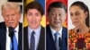 Presidente dos EUA, Donald Trump, Primeiro-ministro do Canadá, Justin Trudeau, Presidente da China Xi Jinping, Presidente do México, Claudia Sheinbaum. 