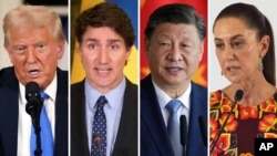 Presidente dos EUA, Donald Trump, Primeiro-ministro do Canadá, Justin Trudeau, Presidente da China Xi Jinping, Presidente do México, Claudia Sheinbaum. 