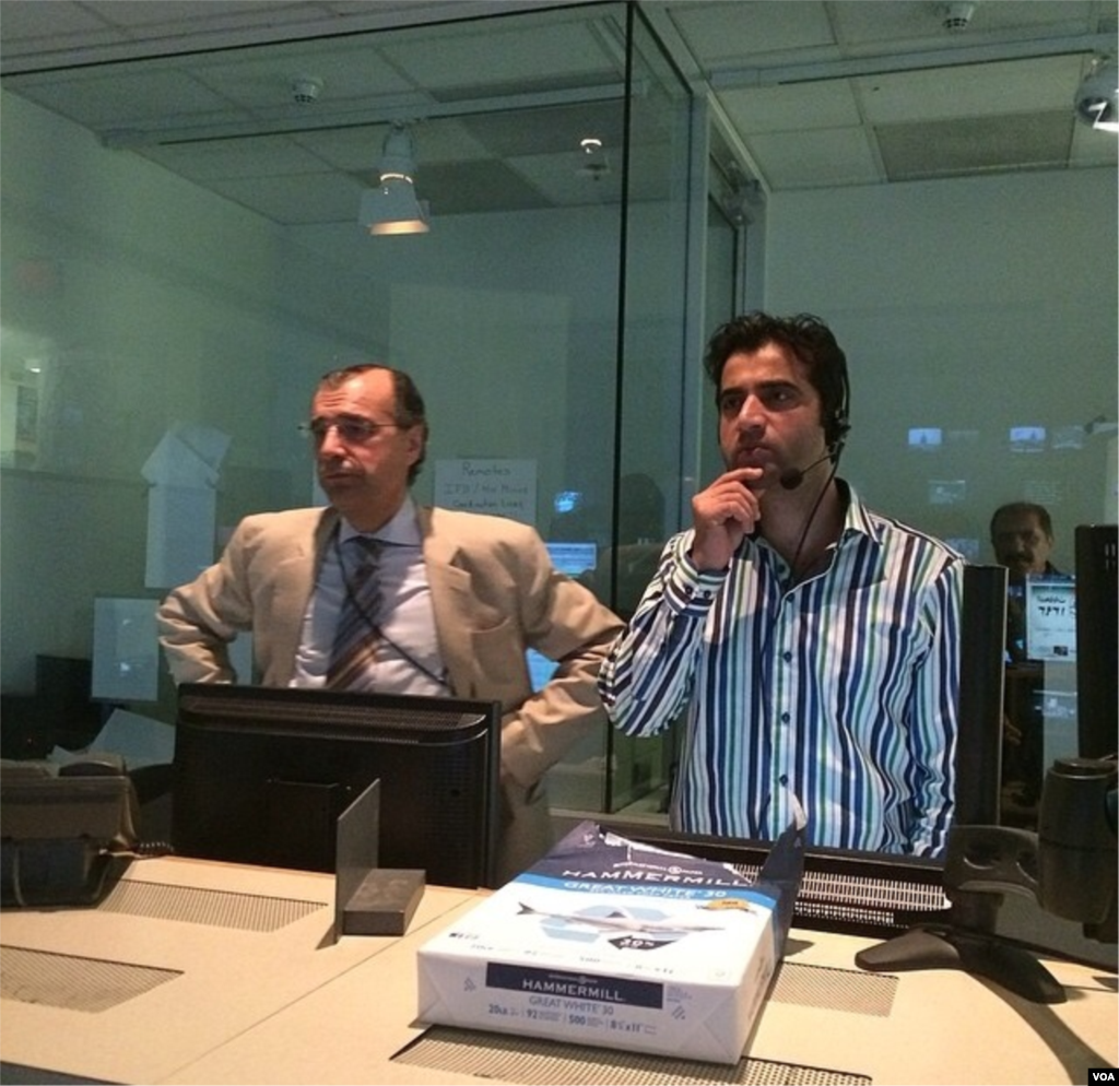TV Ashna&rsquo;s Managing Editor Ahad Azizzada and Line Producer Abdullah Orokzai in Control Room 51 during a live show.