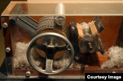 A model of a 19th-century cotton gin on display at the Eli Whitney Museum in Hamden, Connecticut.