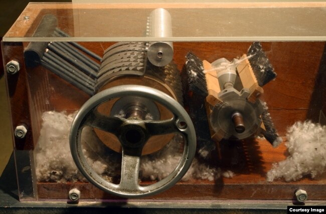 A model of a 19th-century cotton gin on display at the Eli Whitney Museum in Hamden, Connecticut.