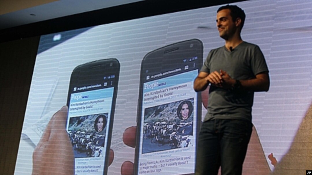 Hugo Barra, product management director of Android at Google, introduces the Android beam function of the new Galaxy Nexus smartphone during the news conference in Hong Kong, October 19, 2011.