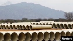 Pipeline stock is seen during the construction of the Olmos Irrigation Project in Peru's northwestern region of Lambayeque, March 15, 2013. 