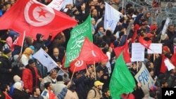 9일 튀니지 수도 튀니스에서 열린 대규모 친정부 시위.