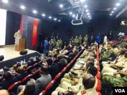 Turkish military Chief , General Hulusi Akar, in Uniform delivers a speech to an audience of Somali leaders, top military officials from Somalia National Army, Turkish Army, diplomats, and Somali military Cadets at a newly inaugurated Turkey’s largest for