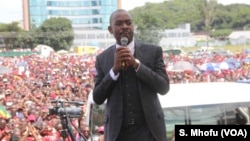 Movement for Democratic Change (MDC) acting leader Nelson Chamisa addresses party supporters in Harare, Zimbabwe, Feb. 19, 2018.