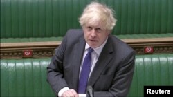 FILE - British Prime Minister Boris Johnson takes questions in parliament in London, Britain, Jan. 20, 2021 in this still image taken from a video.